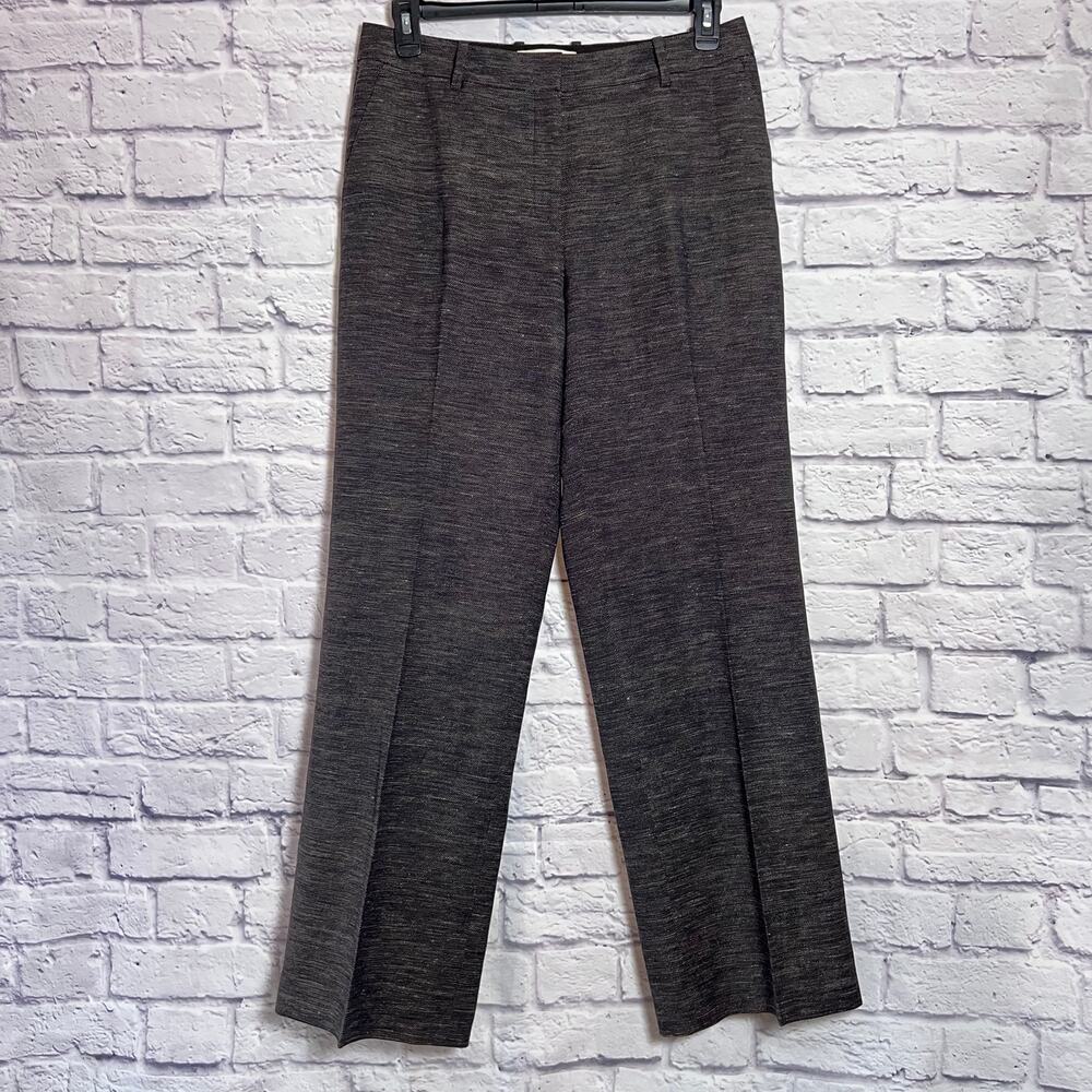 Lafayette 148 Gates Straight Wide Leg Dress Pants Size 10 Brown Wool Linen Blend